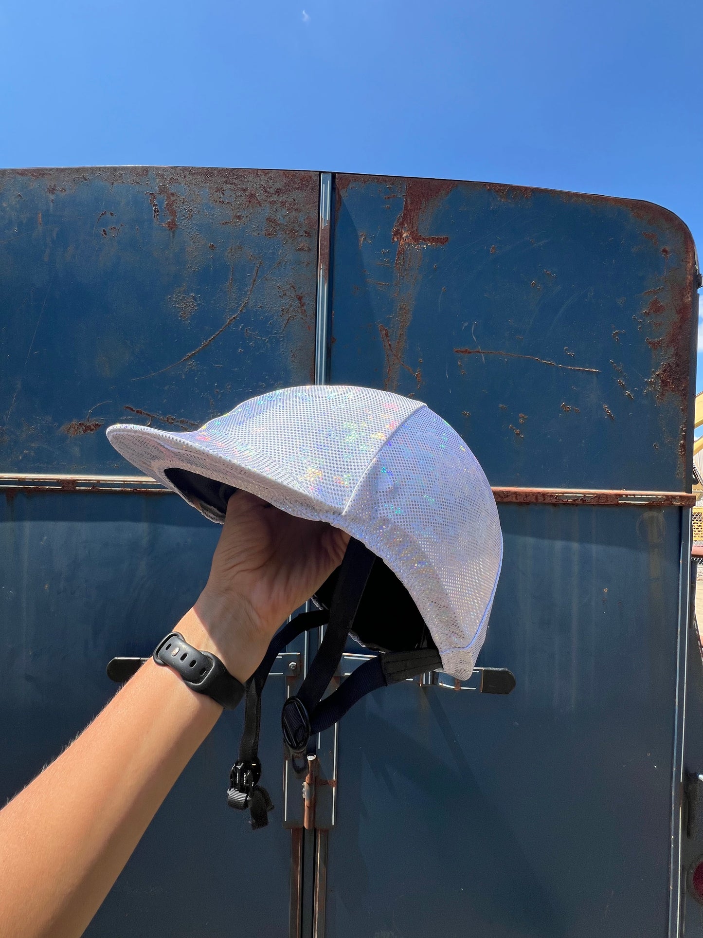 White Kaleidoscope Helmet Cover - Riverside Rodeo Shirts