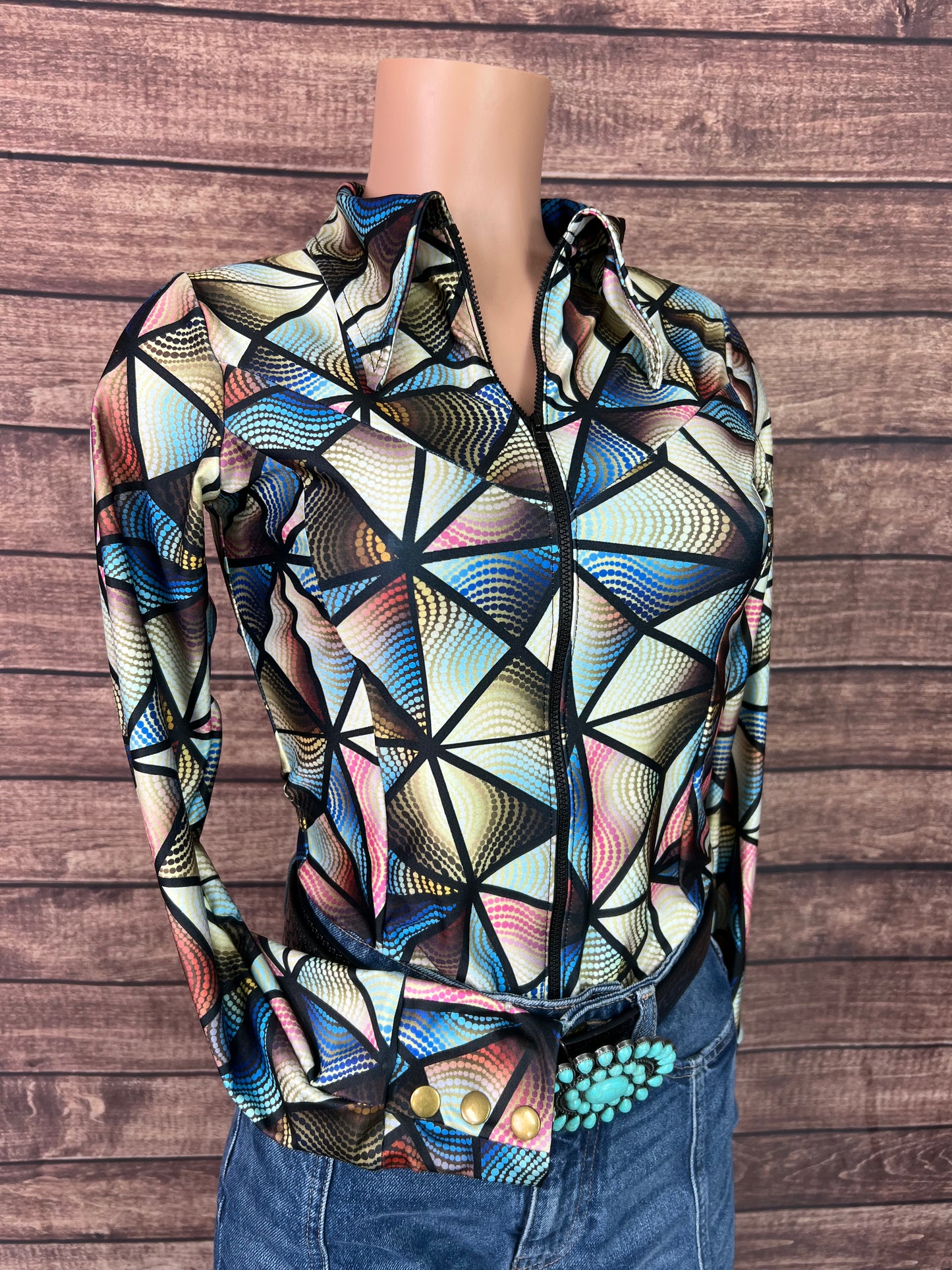 Desert Mosaic Zipper Front Rodeo Shirt