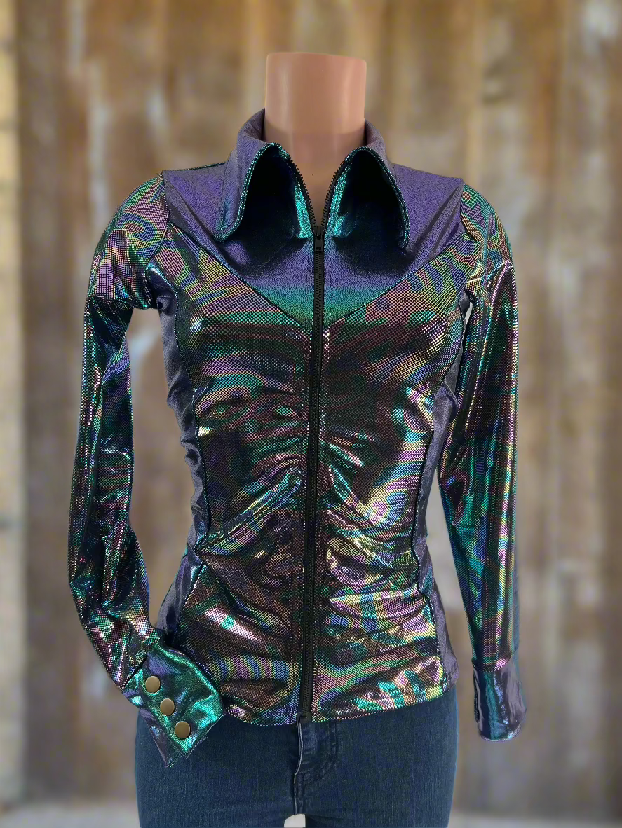 Oil Slick and Scarab Holographic Rodeo Shirt - Riverside Rodeo Shirts