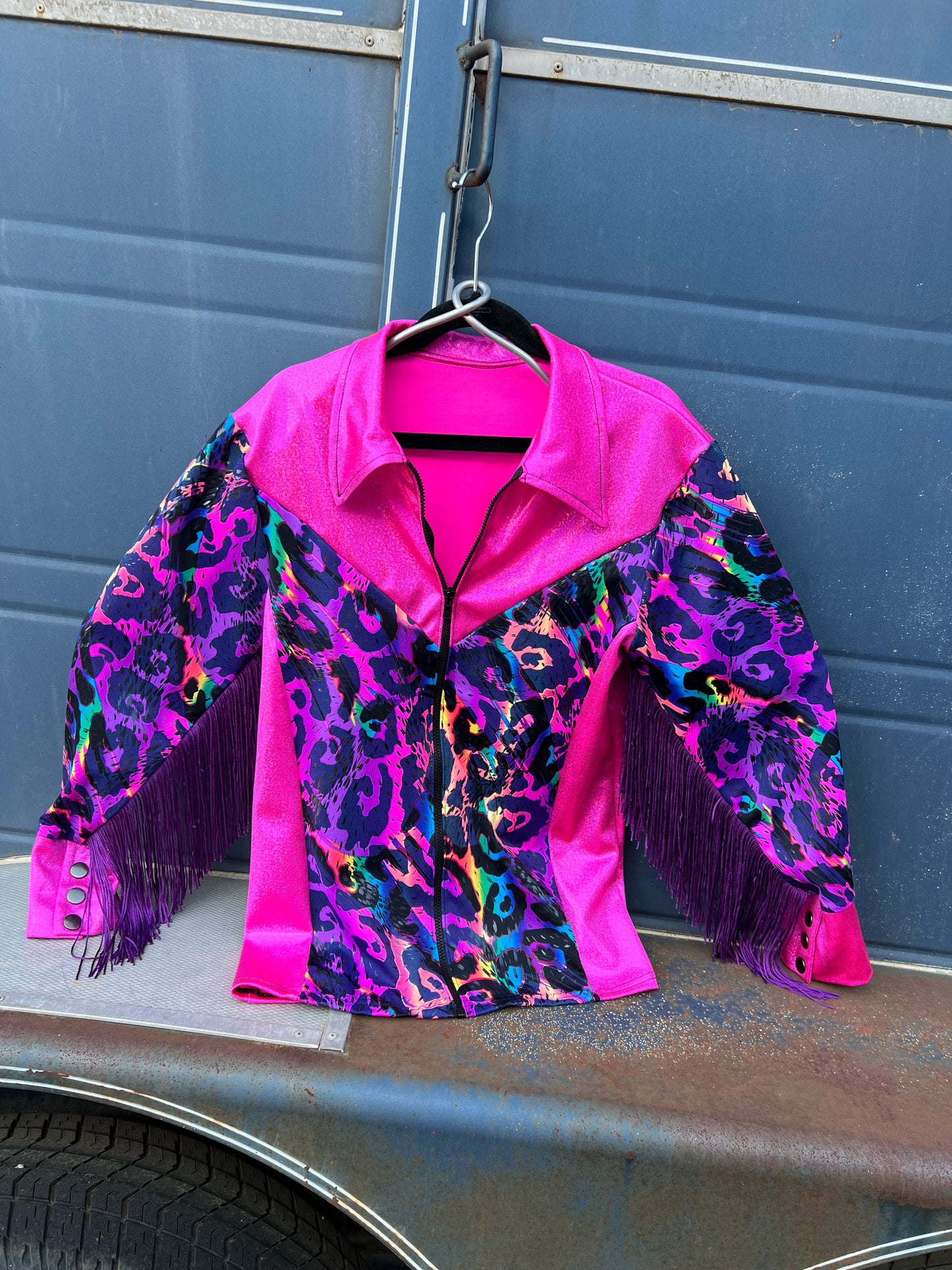 Neon Pink and Rainbow Leopard Rodeo Shirt Rodeo Shirt Riverside Rodeo Shirts