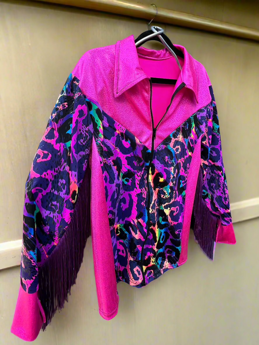 Neon Pink and Rainbow Leopard Rodeo Shirt Rodeo Shirt Riverside Rodeo Shirts