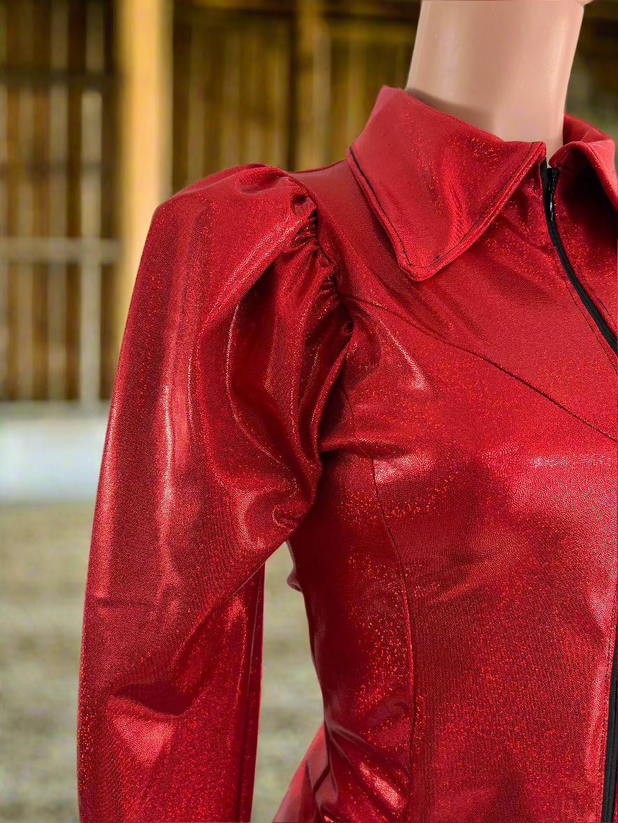 Red Sparkly Rodeo Shirt with Puffed Sleeves Rodeo Shirt Riverside Rodeo Shirts