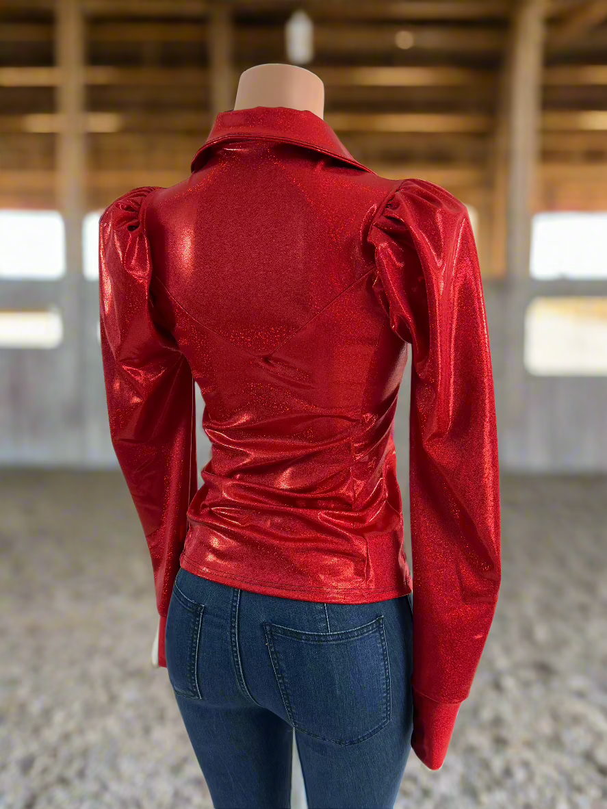 Red Sparkly Rodeo Shirt with Puffed Sleeves Rodeo Shirt Riverside Rodeo Shirts