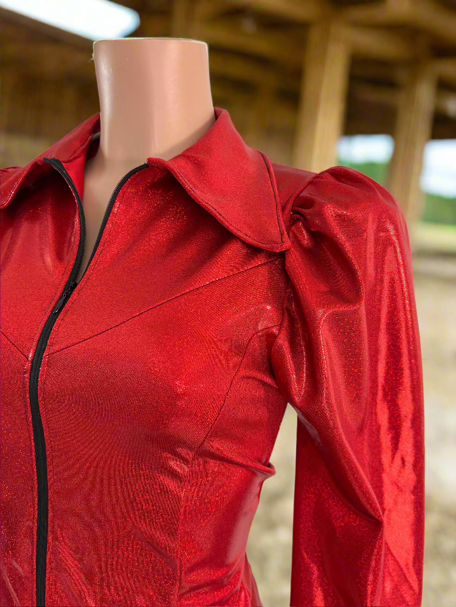 Red Sparkly Rodeo Shirt with Puffed Sleeves Rodeo Shirt Riverside Rodeo Shirts