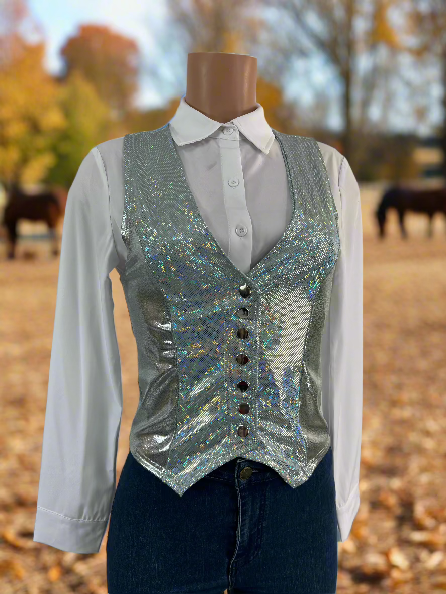 Sparkling Silver Snap Front Western Vest Rodeo Shirt Riverside Rodeo Shirts