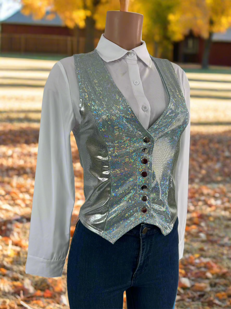 Sparkling Silver Snap Front Western Vest Rodeo Shirt Riverside Rodeo Shirts