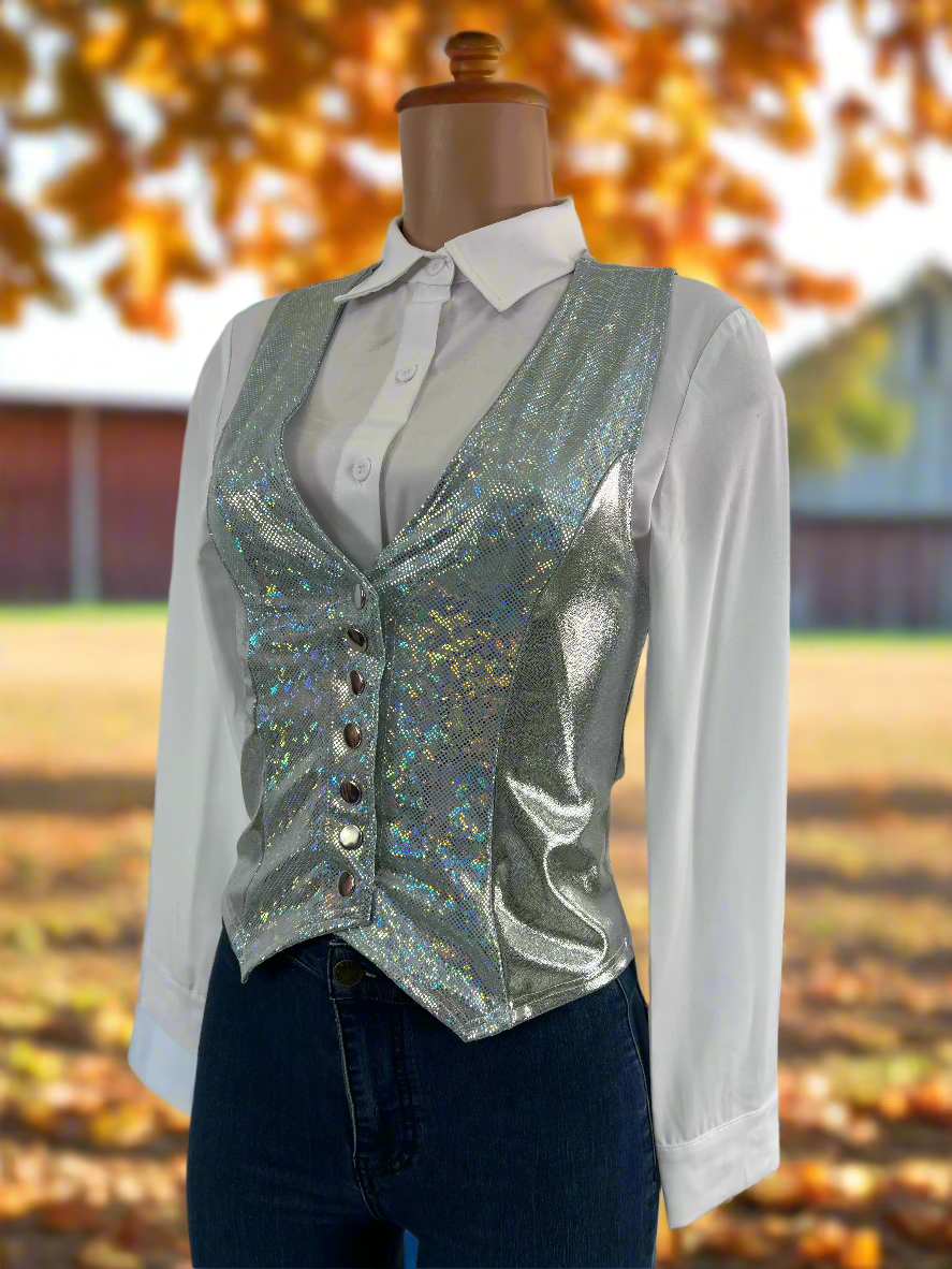 Sparkling Silver Snap Front Western Vest Rodeo Shirt Riverside Rodeo Shirts