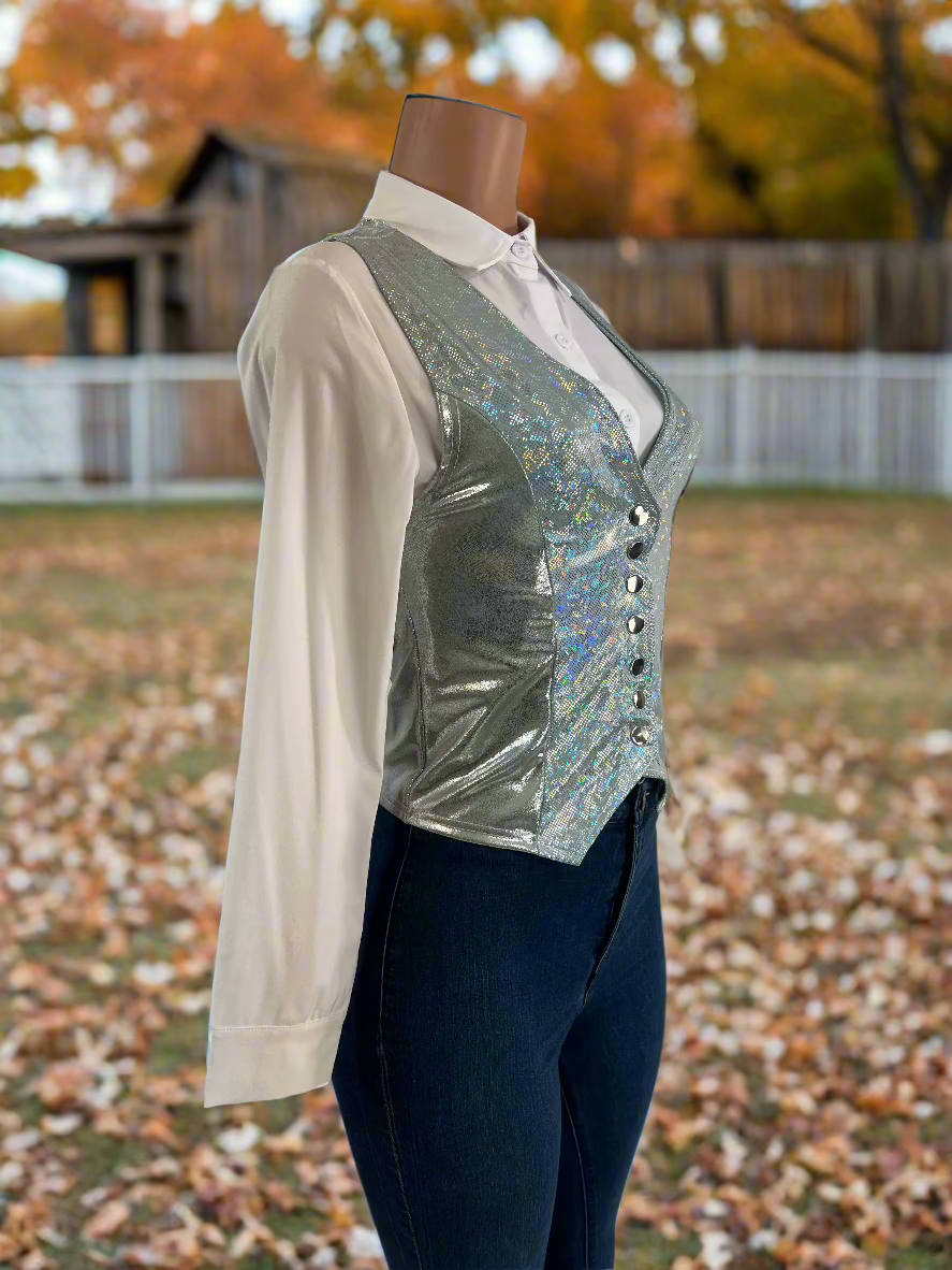 Sparkling Silver Snap Front Western Vest Rodeo Shirt Riverside Rodeo Shirts