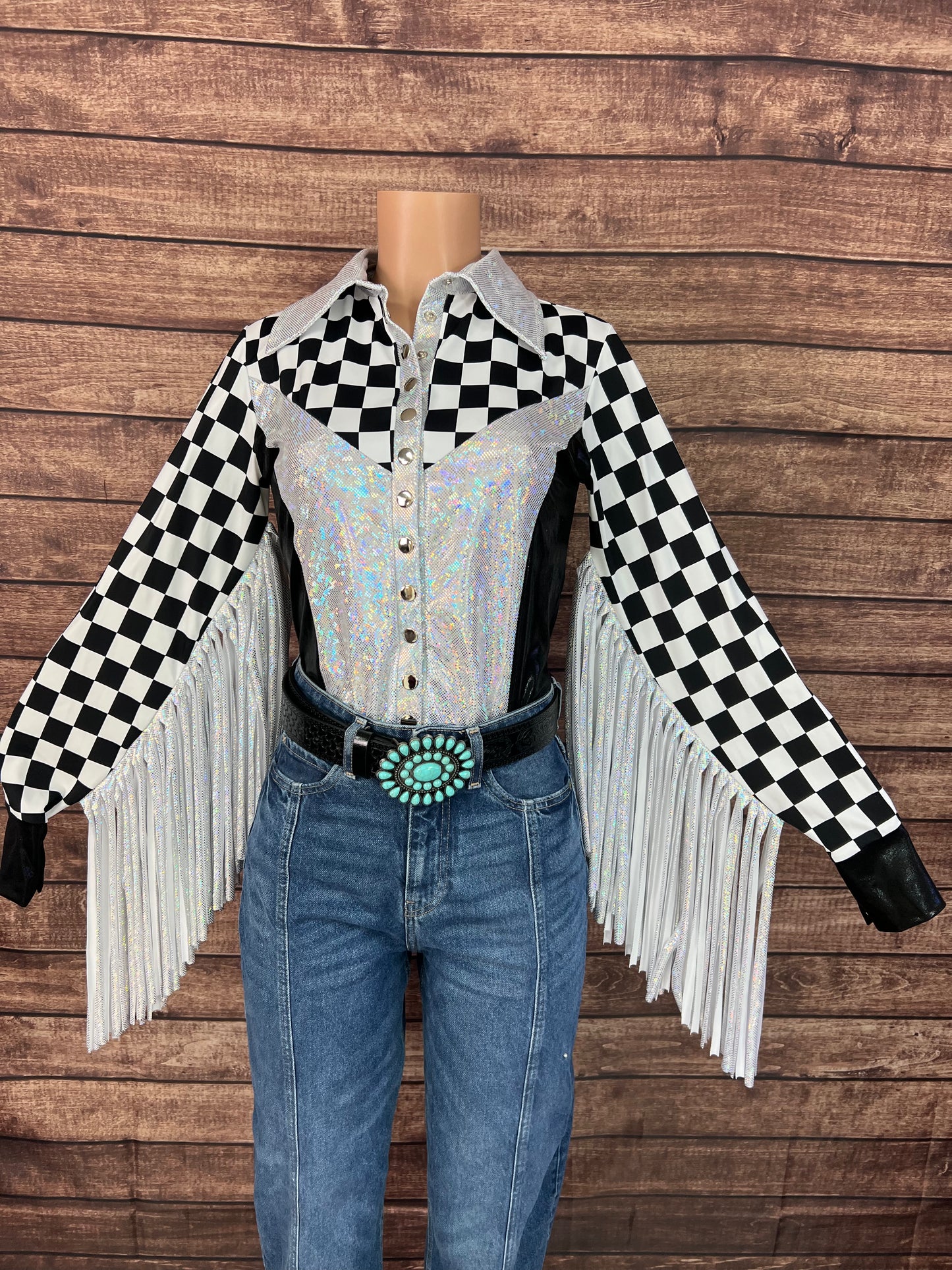 Checks on the Run Snap Front Rodeo Shirt with Thunderbird Fringe