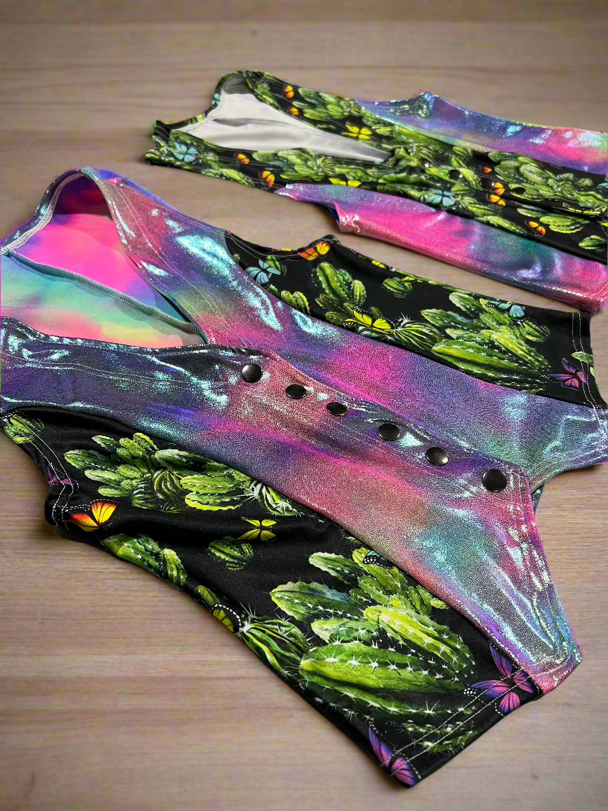 Rainbow Cactus Snap Front Western Vest Rodeo Shirt Riverside Rodeo Shirts