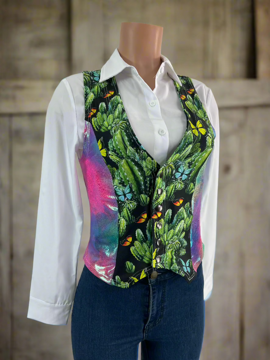 Rainbow Cactus Snap Front Western Vest Rodeo Shirt Riverside Rodeo Shirts