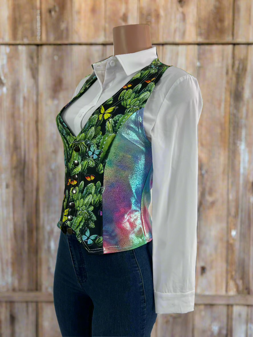 Rainbow Cactus Snap Front Western Vest Rodeo Shirt Riverside Rodeo Shirts