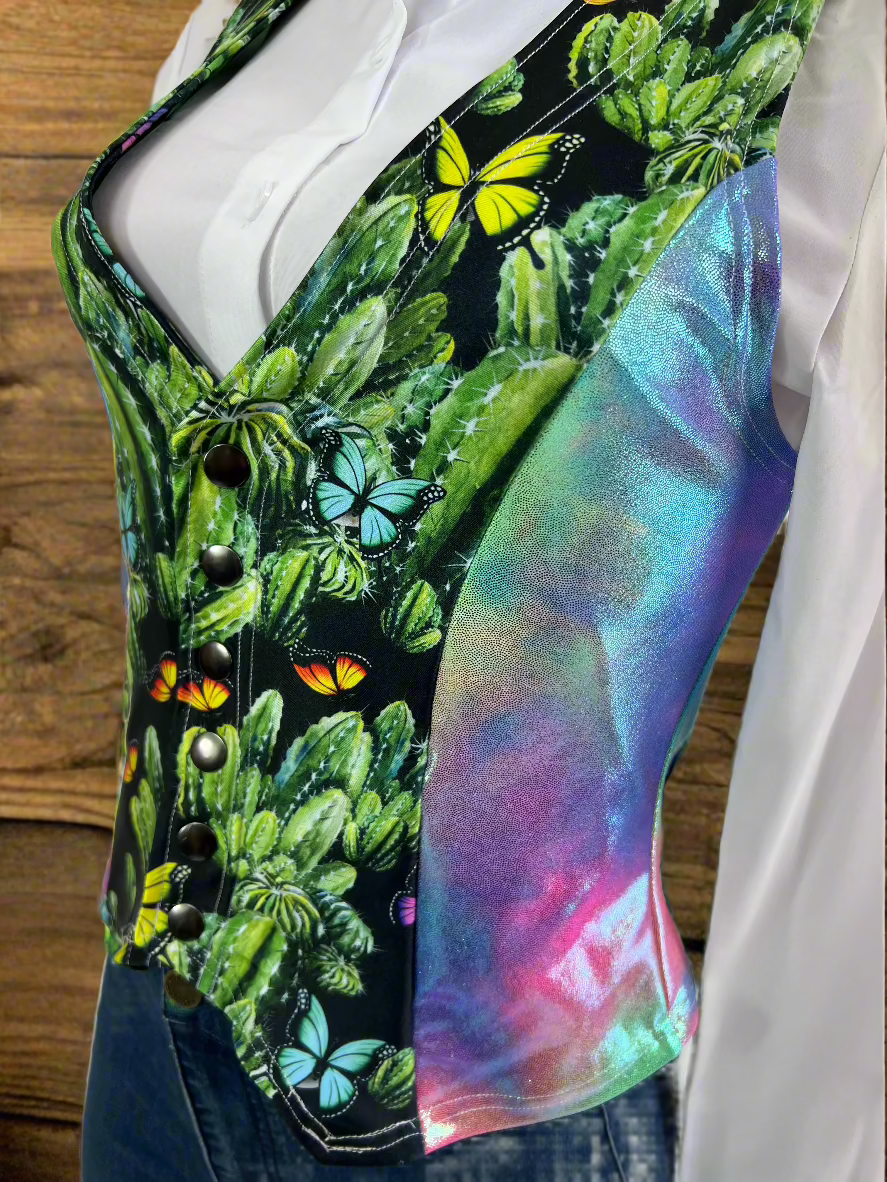 Rainbow Cactus Snap Front Western Vest Rodeo Shirt Riverside Rodeo Shirts