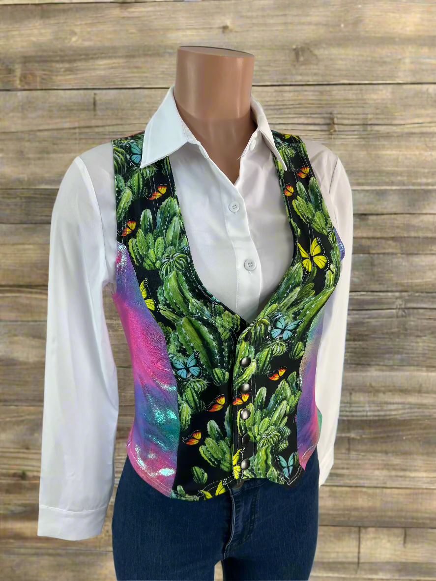 Rainbow Cactus Snap Front Western Vest Rodeo Shirt Riverside Rodeo Shirts