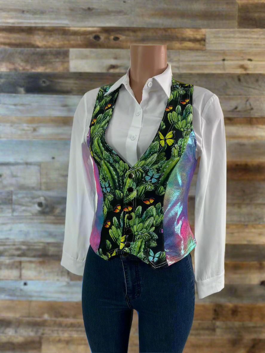 Rainbow Cactus Snap Front Western Vest Rodeo Shirt Riverside Rodeo Shirts