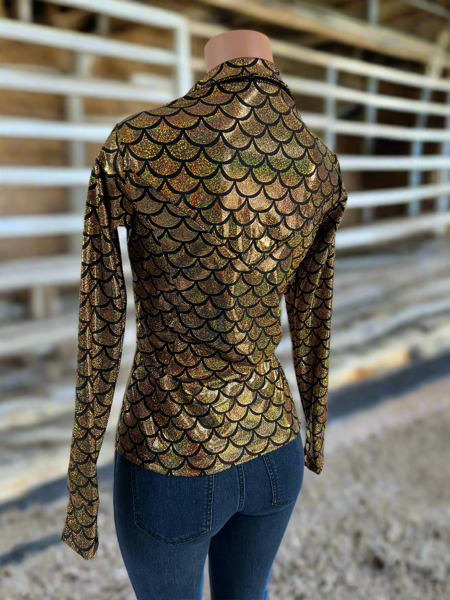 Gold dragon Scale Metallic Rodeo Shirt Rodeo Shirt Riverside Rodeo Shirts