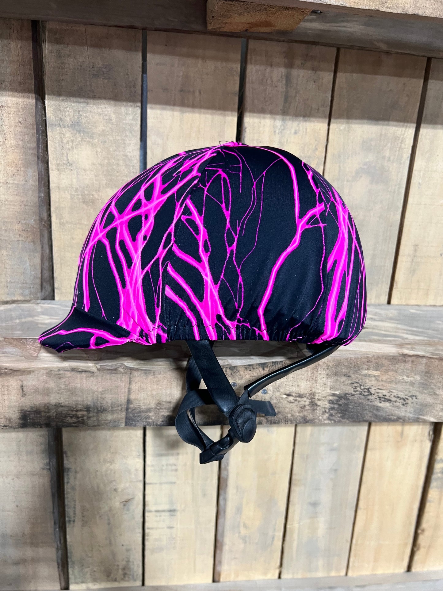 Ready To Ship Neon Pink Lightning Helmet Cover - Riverside Rodeo Shirts