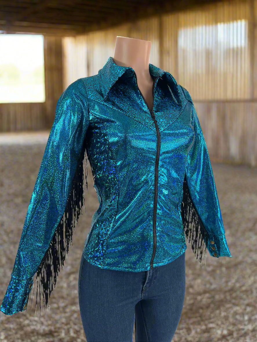 Ready To Ship Kids size 8 Turquoise Shattered Glass Rodeo Shirt - Riverside Rodeo Shirts
