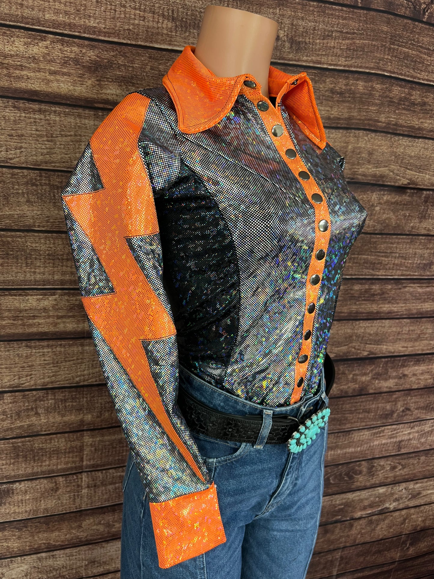 Orange Kaleidoscope Lightning Bolt Rodeo Shirt