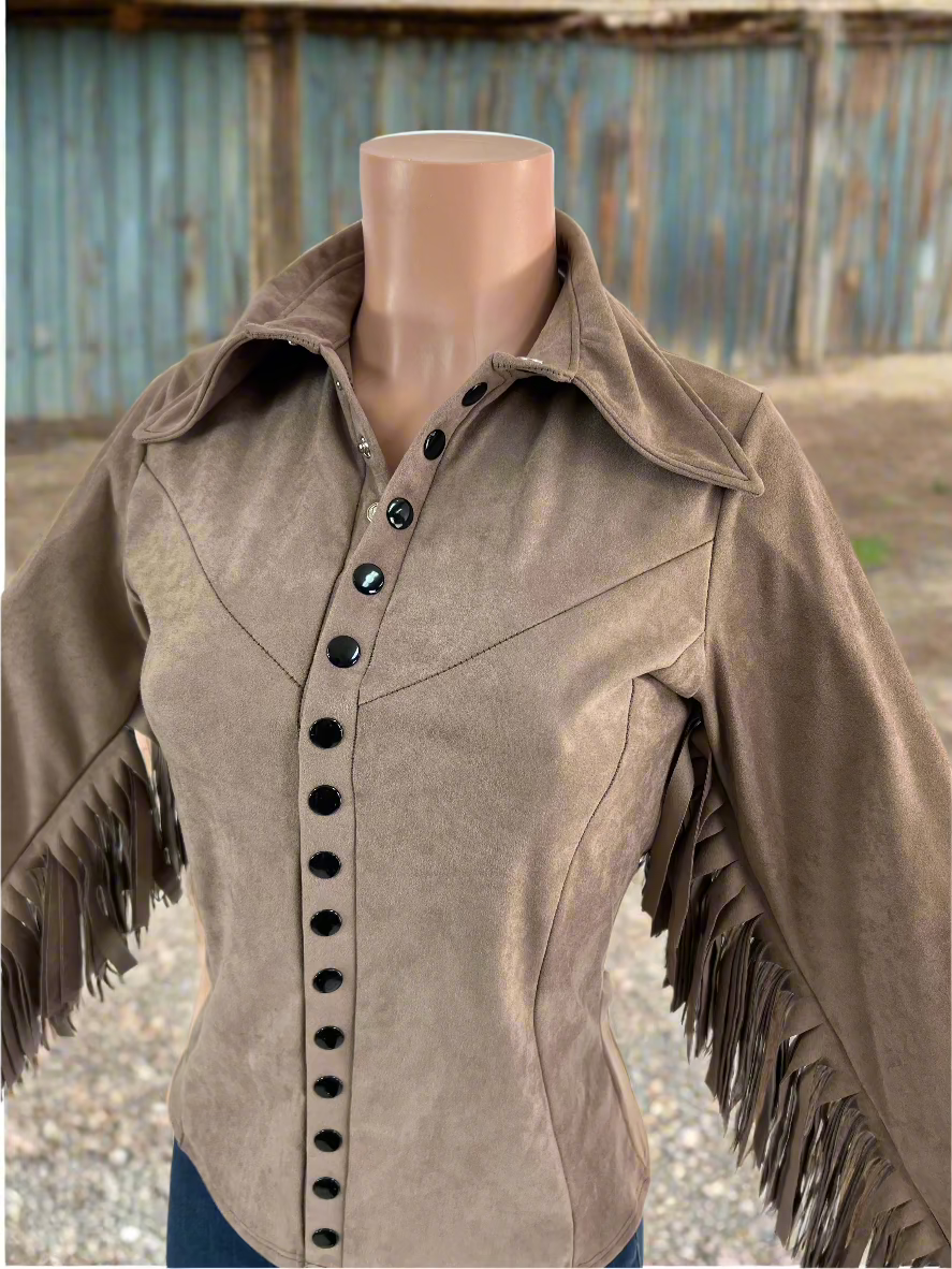 Rocky Mountain Faux Suede Rodeo shirt with Fringe- Snap Front Rodeo Shirt Riverside Rodeo Shirts