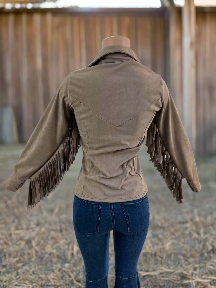 Rocky Mountain Faux Suede Rodeo shirt with Fringe- Snap Front Rodeo Shirt Riverside Rodeo Shirts