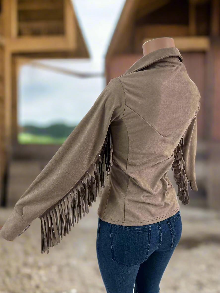 Rocky Mountain Faux Suede Rodeo shirt with Fringe- Snap Front Rodeo Shirt Riverside Rodeo Shirts