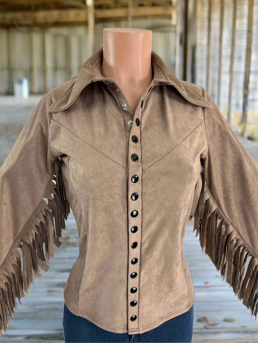 Rocky Mountain Faux Suede Rodeo shirt with Fringe- Snap Front Rodeo Shirt Riverside Rodeo Shirts