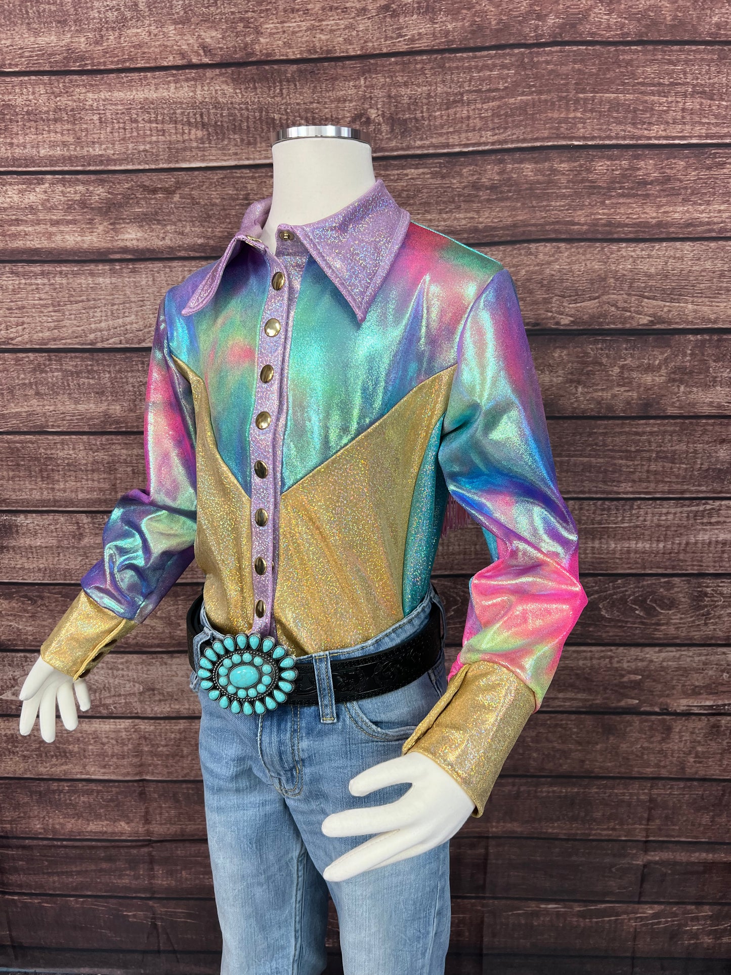 Kids Cotton Candy Canyon Snap Front Rodeo Shirt with Yoke Fringe