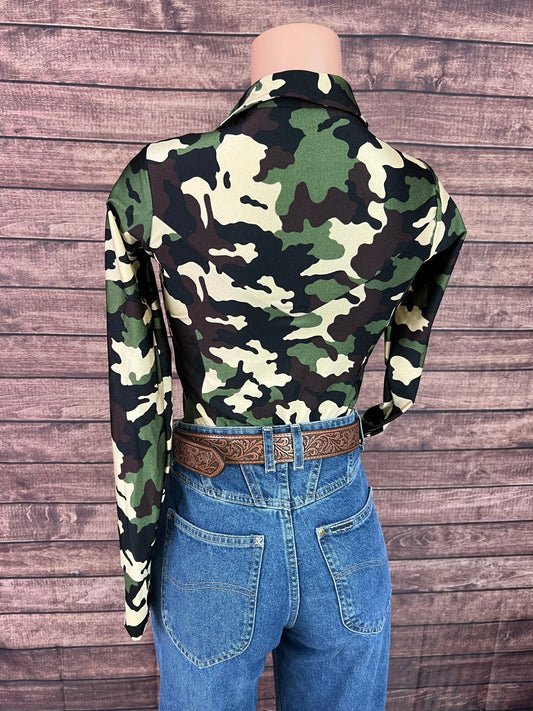 Camo Print Zipper Front Rodeo Shirt with Snap Cuffs - Riverside Rodeo Shirts