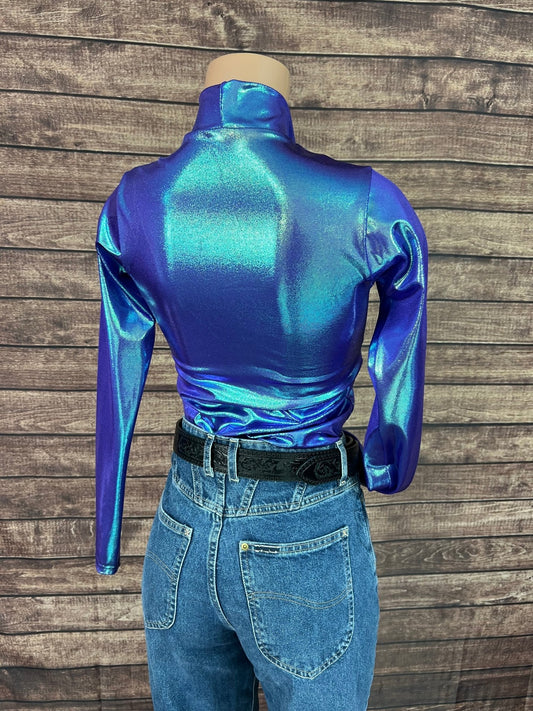 Mock Turtleneck Long Sleeve Western Show Shirt in Moonstone - Riverside Rodeo Shirts
