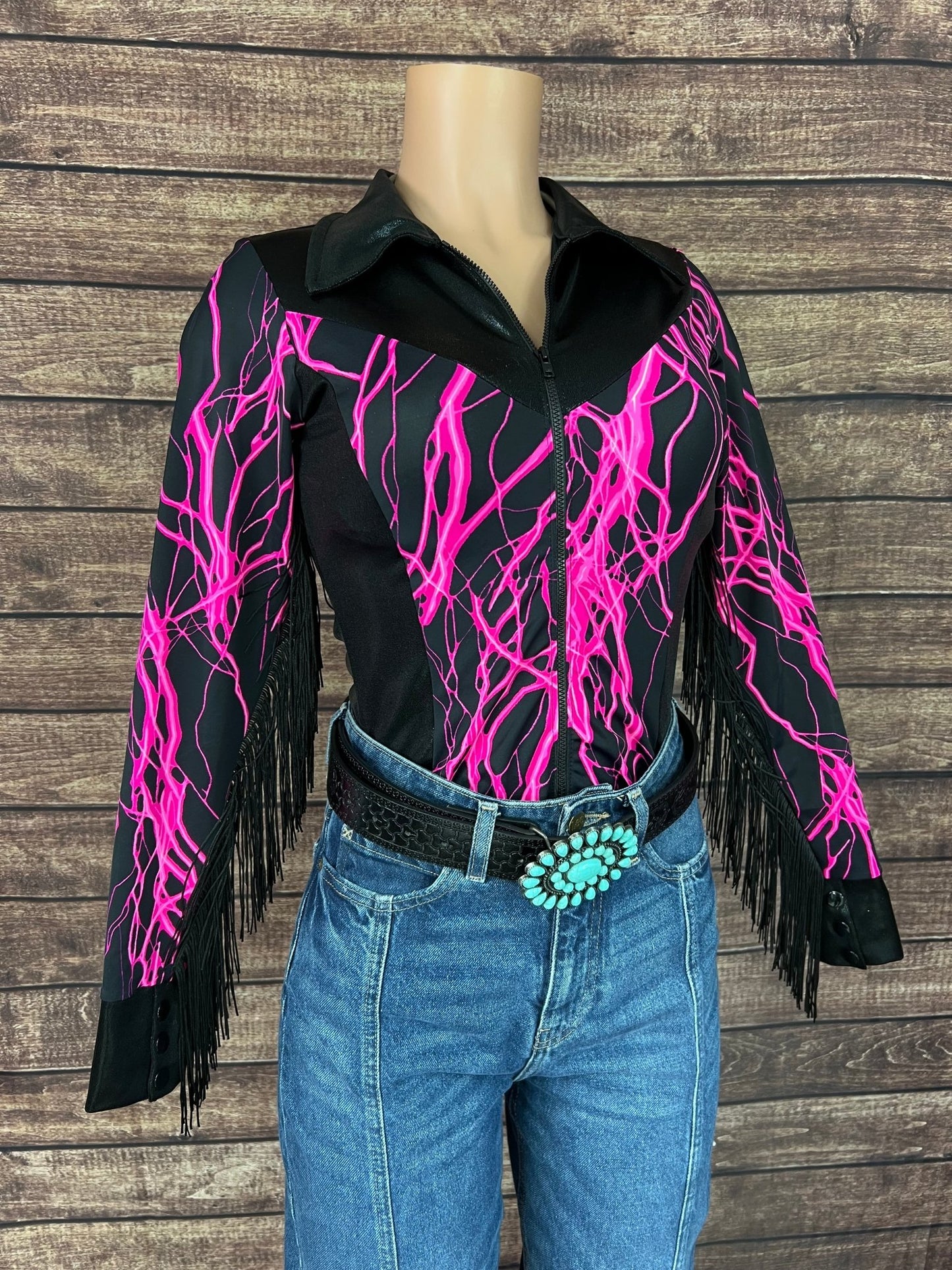 Neon Pink Lightning Rodeo Shirt - Riverside Rodeo Shirts