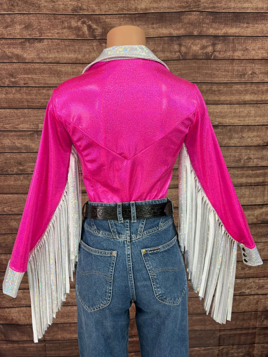 Pretty In Pink Zipper Front Rodeo Shirt with Thunderbird Fringe - Riverside Rodeo Shirts