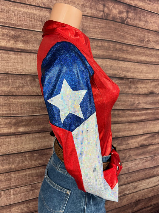Texas Flag Sleeve, Snap Front Rodeo Shirt with Star Applique - Riverside Rodeo Shirts