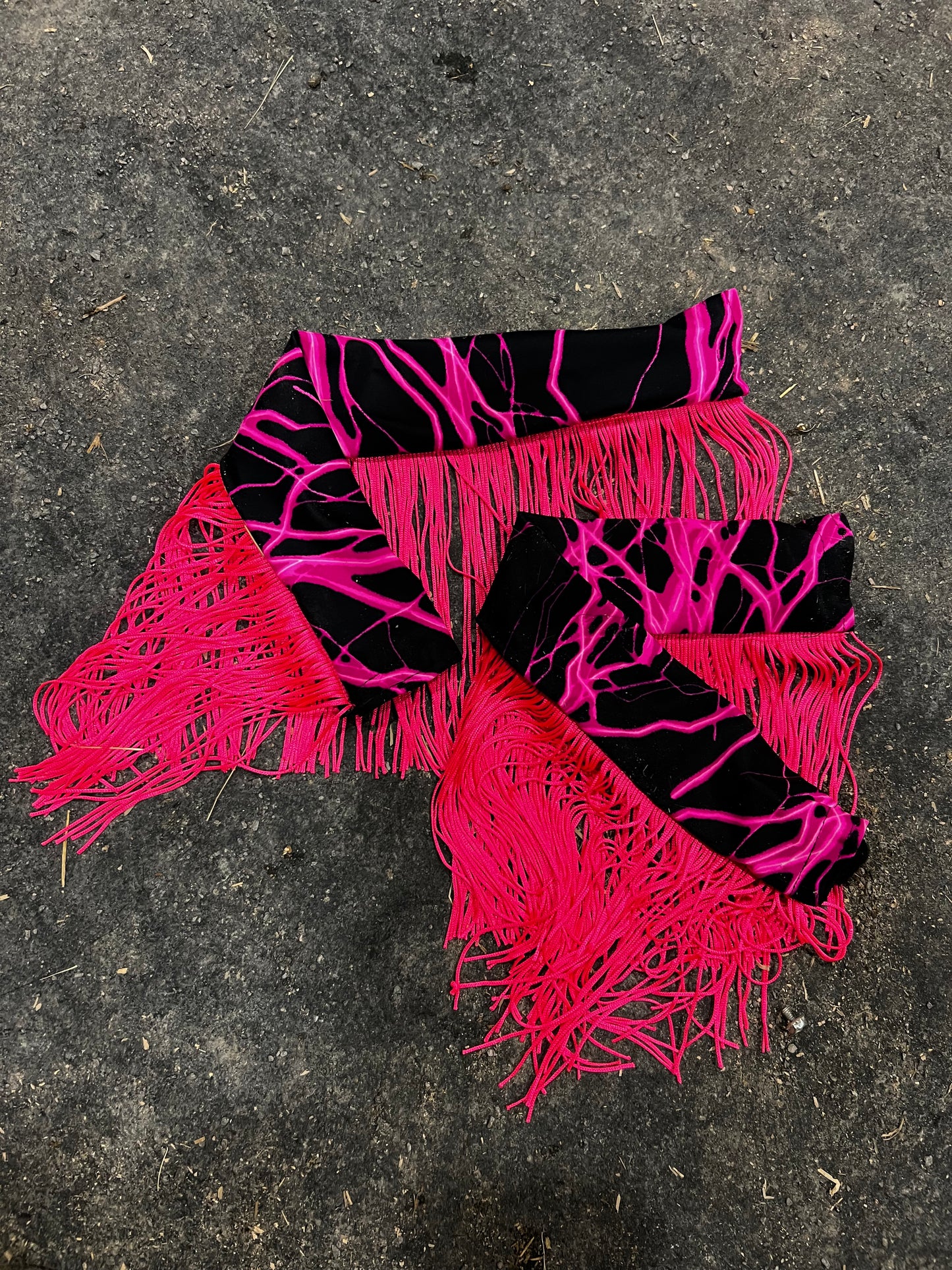 Neon Pink Lightning Breast Collar Cover with Chainette Fringe (Covers ONLY)
