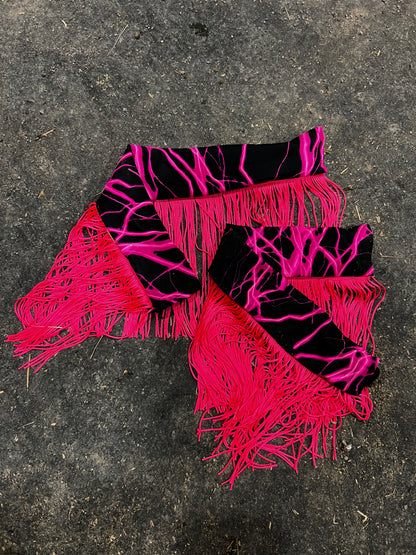 Neon Pink Lightning Breast Collar Cover with Chainette Fringe (Covers ONLY)