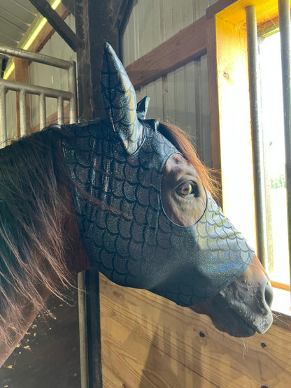 Black Dragon Scale Spandex Face Mask for Horses