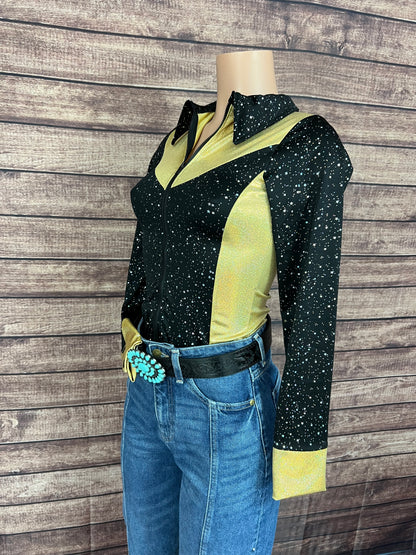 Gold and Black Rodeo Shirt with Zipper Front