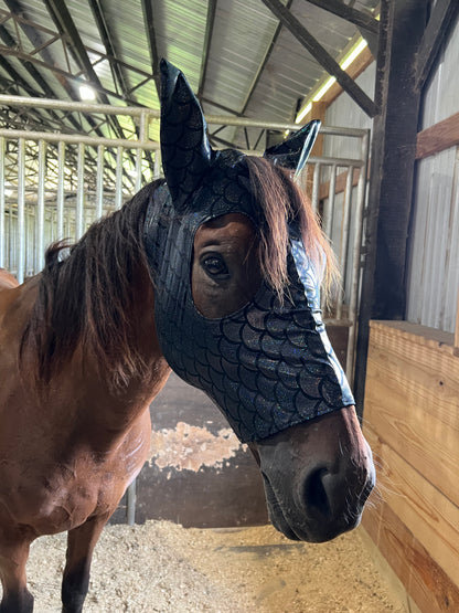 Black Dragon Scale Spandex Face Mask for Horses