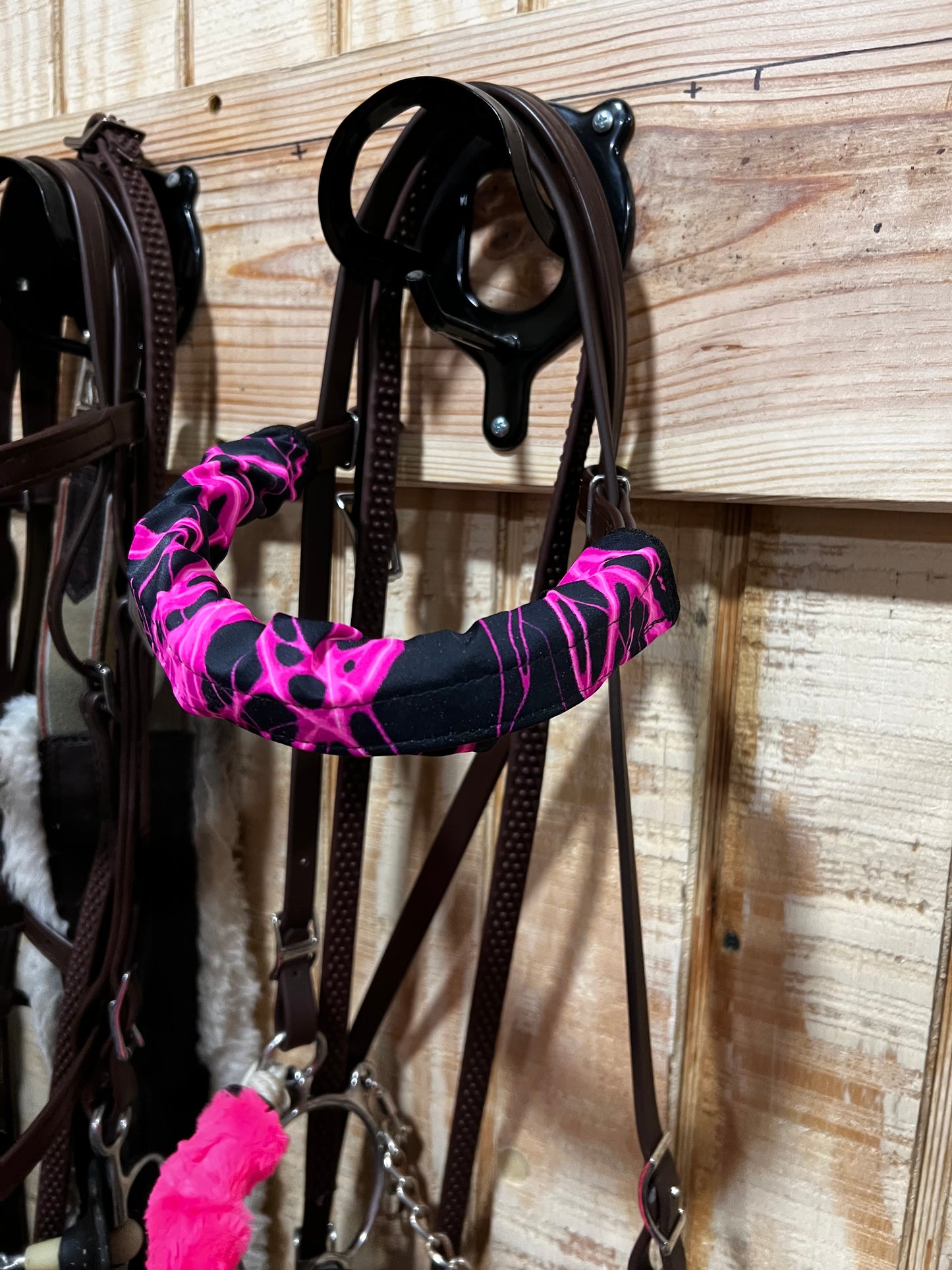 Neon Pink Lightning Print Browband or Noseband Cover (ONE Cover Only)