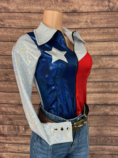 The Texan Zipper Front Rodeo Shirt with Star Applique and Back Yoke Fringe