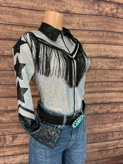 Houston Zipper Front Rodeo Shirt with Over the Shoulder Yoke Fringe