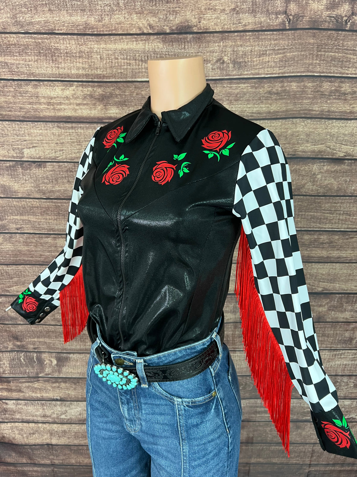 Run for the Roses Zipper Front Rodeo Shirt with Fringe