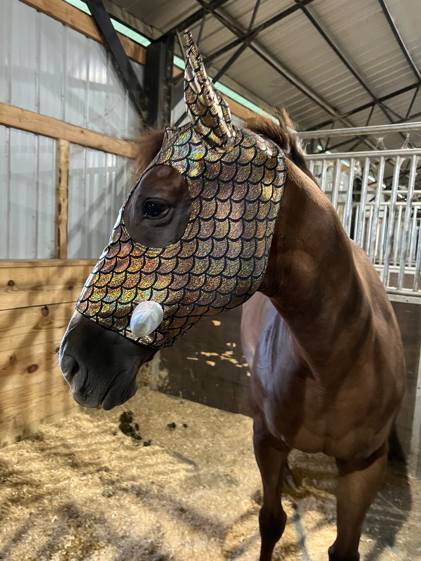 Gold Dragon Scale WartHog Costume Mask for Horses
