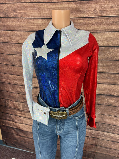 The Texan Zipper Front Rodeo Shirt with Star Applique and Back Yoke Fringe