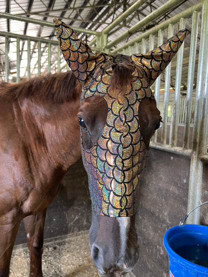 Gold Dragon Scale Spandex Face Mask for Horses