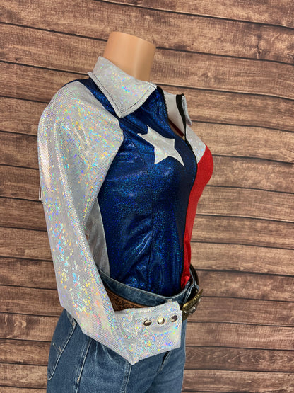 The Texan Zipper Front Rodeo Shirt with Star Applique and Back Yoke Fringe