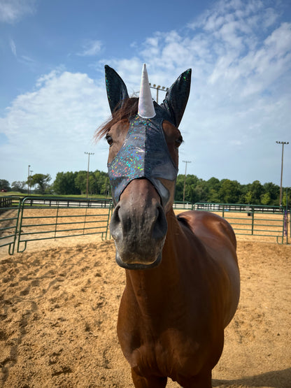 Black Kaleidoscope Unicorn Costume Mask for Horses