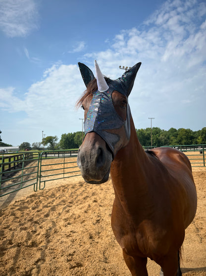Black Kaleidoscope Unicorn Costume Mask for Horses