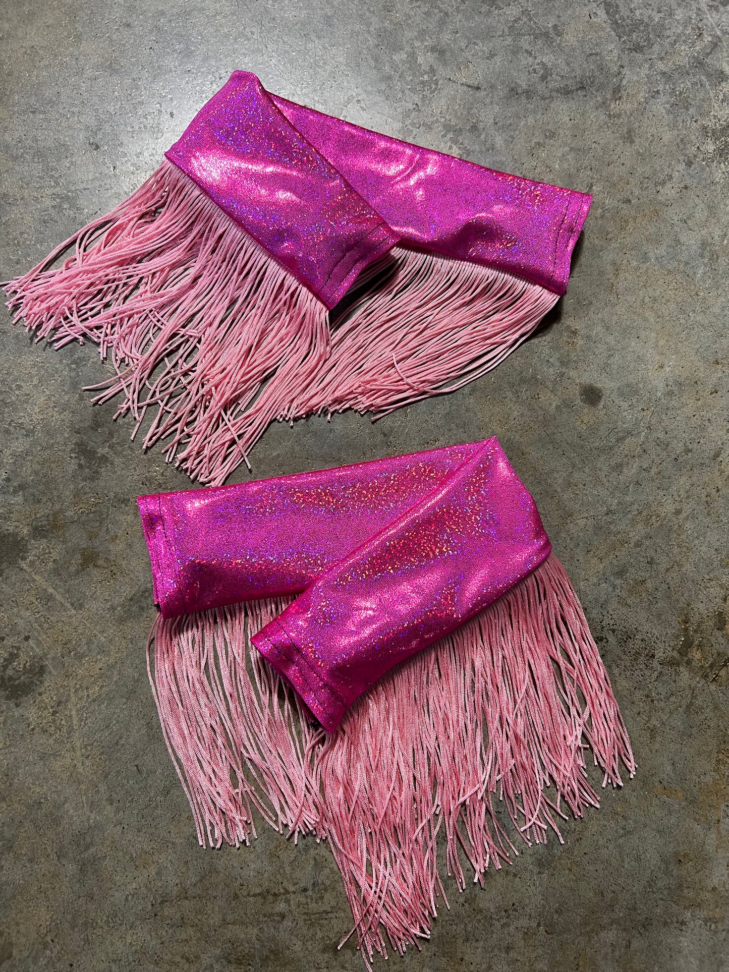 Neon Pink Sparkly Jewel Holographic Breast Collar Cover with Baby Pink Chainette Fringe (Covers ONLY)