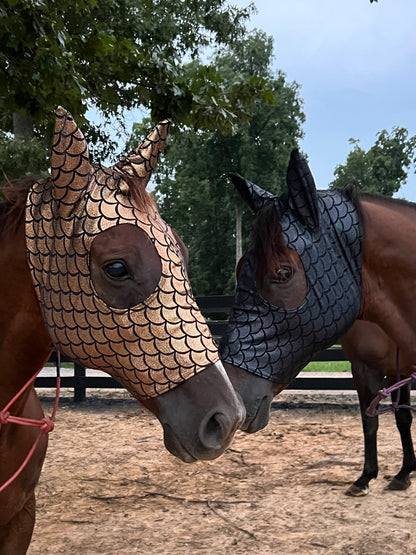 Gold Dragon Scale Spandex Face Mask for Horses
